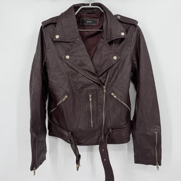 Quince Women's Port Leather Motorcycle Jacket sz M Medium Sheep Leather Belted - Picture 1 of 16